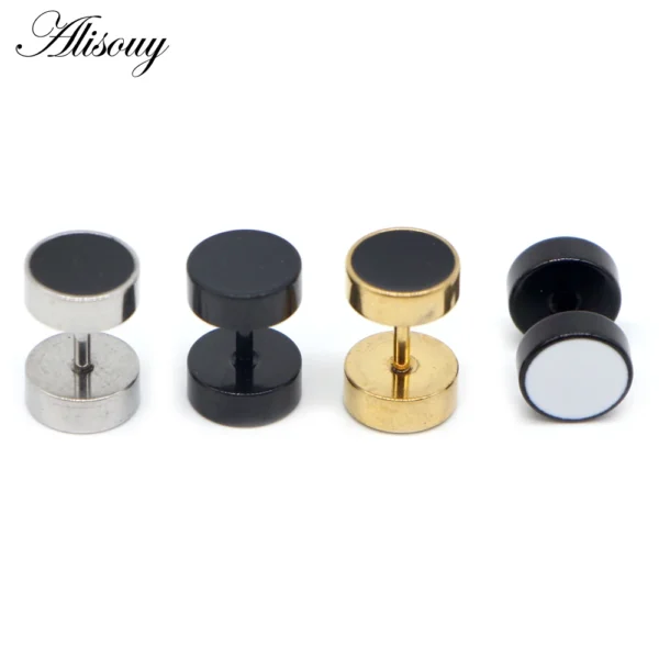 Alisouy 2pcs Drip Oil Round Barbell Body Piercing Jewelry Fake Ear Plug Tunnels Stainless Steel Earring Studs Girl Boy Earrings - Image 5