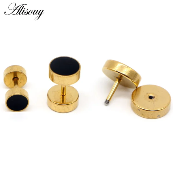 Alisouy 2pcs Drip Oil Round Barbell Body Piercing Jewelry Fake Ear Plug Tunnels Stainless Steel Earring Studs Girl Boy Earrings - Image 6