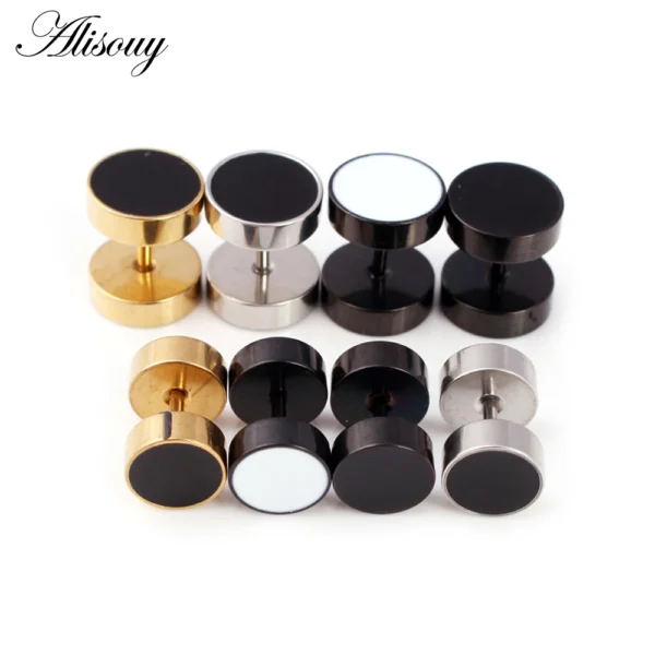 Alisouy 2pcs Drip Oil Round Barbell Body Piercing Jewelry Fake Ear Plug Tunnels Stainless Steel Earring Studs Girl Boy Earrings