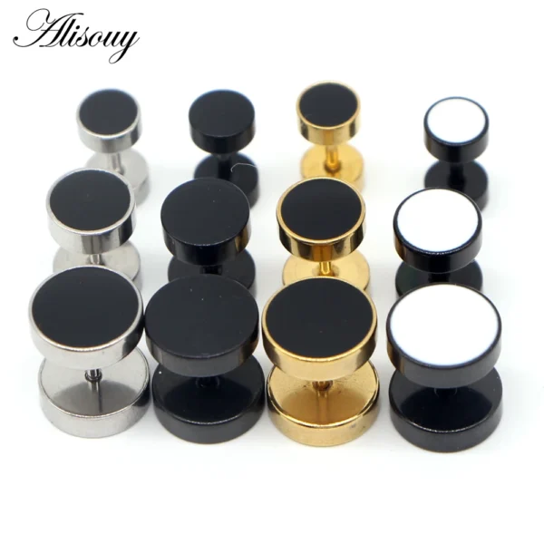 Alisouy 2pcs Drip Oil Round Barbell Body Piercing Jewelry Fake Ear Plug Tunnels Stainless Steel Earring Studs Girl Boy Earrings - Image 3