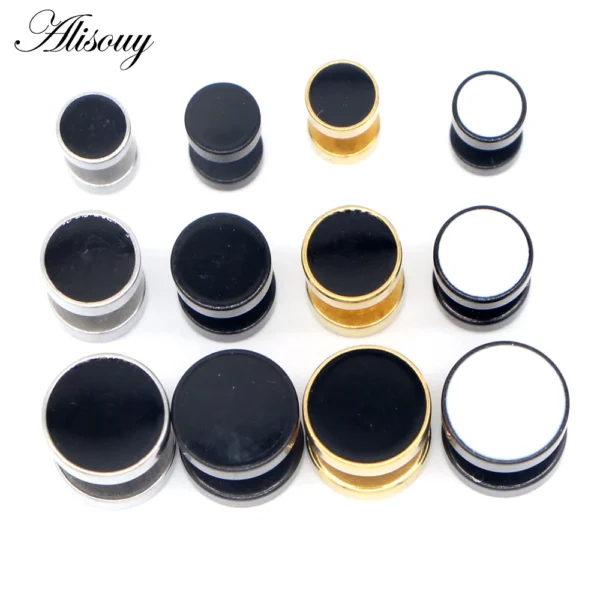 Alisouy 2pcs Drip Oil Round Barbell Body Piercing Jewelry Fake Ear Plug Tunnels Stainless Steel Earring Studs Girl Boy Earrings - Image 4