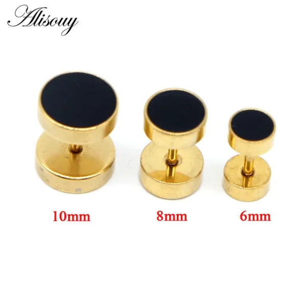 Alisouy 2pcs Drip Oil Round Barbell Body Piercing Jewelry Fake Ear Plug Tunnels Stainless Steel Earring Studs Girl Boy Earrings - Image 9