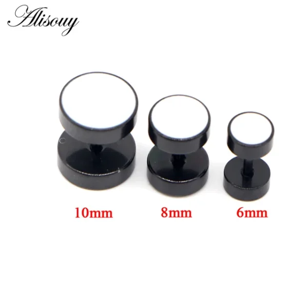 Alisouy 2pcs Drip Oil Round Barbell Body Piercing Jewelry Fake Ear Plug Tunnels Stainless Steel Earring Studs Girl Boy Earrings - Image 10